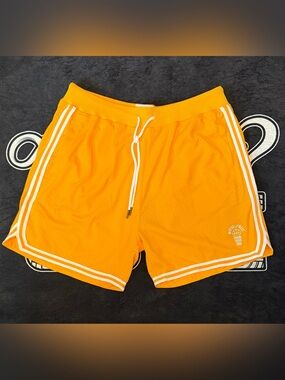 Mitchell & Ness Bright Orange Mesh Athletic Shorts with White Trim